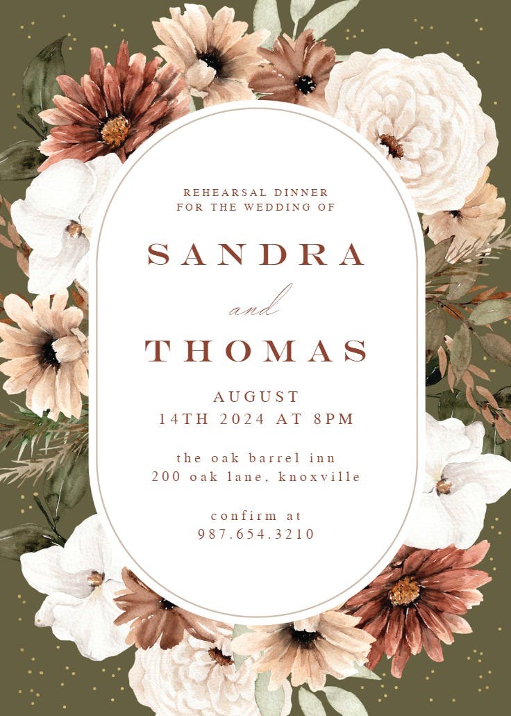 Pastel autumn flowers frame - rehearsal dinner party invitation